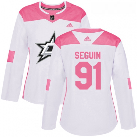 Womens Adidas Dallas Stars 91 Tyler Seguin Authentic WhitePink Fashion NHL Jersey