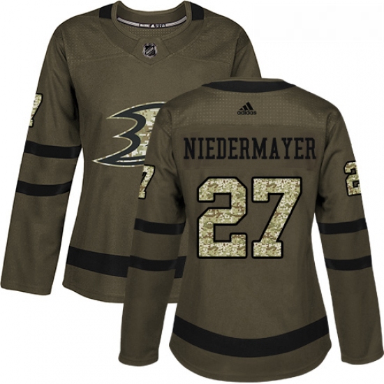 Womens Adidas Anaheim Ducks 27 Scott Niedermayer Authentic Green Salute to Service NHL Jersey