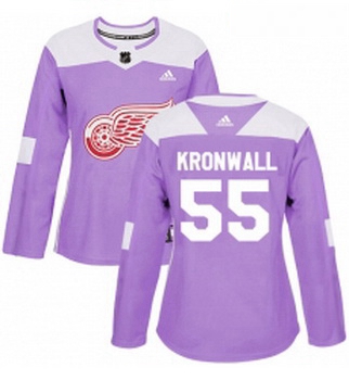 Womens Adidas Detroit Red Wings 55 Niklas Kronwall Authentic Purple Fights Cancer Practice NHL Jerse