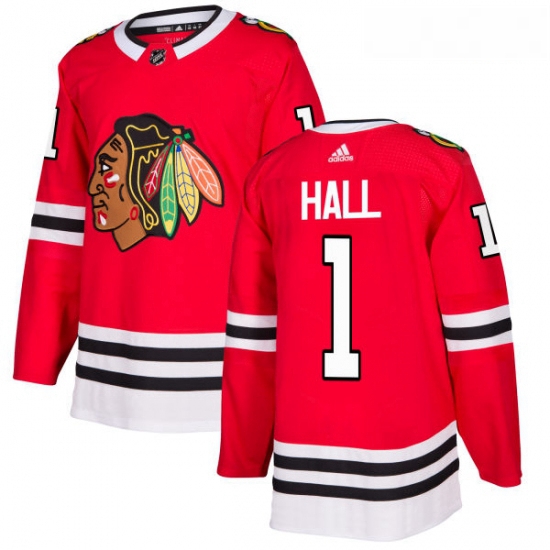 Youth Adidas Chicago Blackhawks 1 Glenn Hall Authentic Red Home NHL Jersey