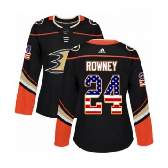 Womens Adidas Anaheim Ducks 24 Carter Rowney Authentic Black USA Flag Fashion NHL Jersey