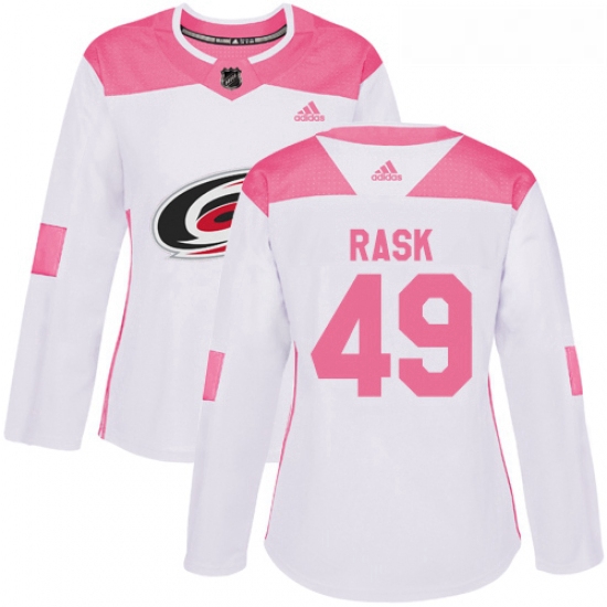 Womens Adidas Carolina Hurricanes 49 Victor Rask Authentic WhitePink Fashion NHL Jersey