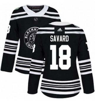 Womens Adidas Chicago Blackhawks 18 Denis Savard Authentic Black 2019 Winter Classic NHL Jersey