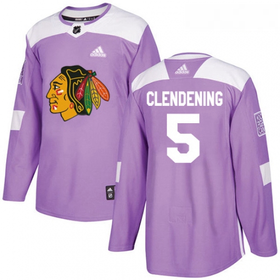 Youth Adidas Chicago Blackhawks 5 Adam Clendening Authentic Purple Fights Cancer Practice NHL Jersey