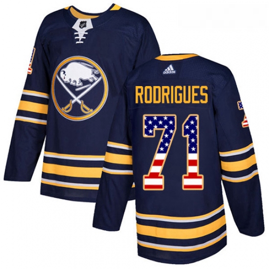 Youth Adidas Buffalo Sabres 71 Evan Rodrigues Authentic Navy Blue USA Flag Fashion NHL Jersey