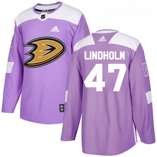 Youth Adidas Anaheim Ducks 47 Hampus Lindholm Authentic Purple Fights Cancer Practice NHL Jersey