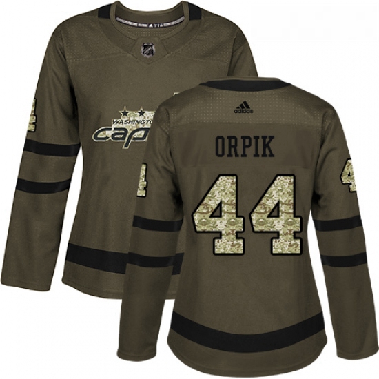 Womens Adidas Washington Capitals 44 Brooks Orpik Authentic Green Salute to Service NHL Jersey