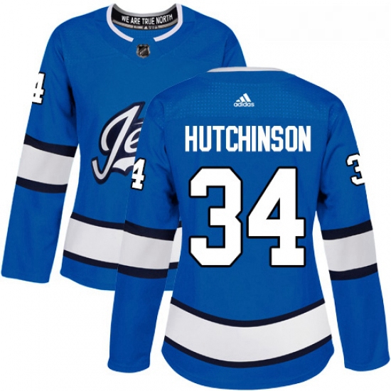 Womens Adidas Winnipeg Jets 34 Michael Hutchinson Authentic Blue Alternate NHL Jersey