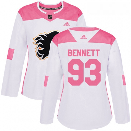 Womens Adidas Calgary Flames 93 Sam Bennett Authentic WhitePink Fashion NHL Jersey