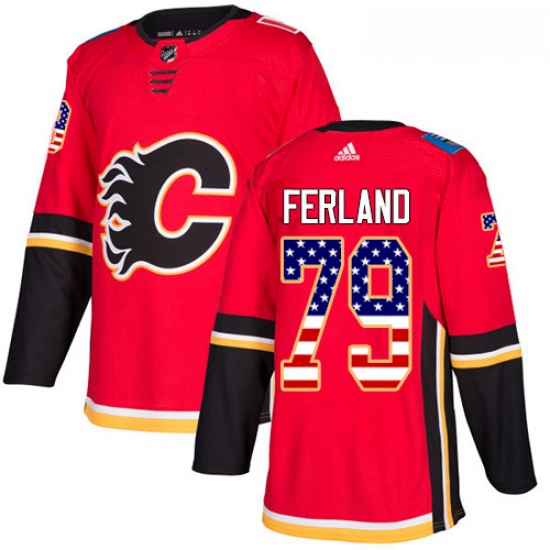 Youth Adidas Calgary Flames 79 Michael Ferland Authentic Red USA Flag Fashion NHL Jersey