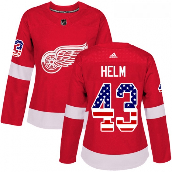 Womens Adidas Detroit Red Wings 43 Darren Helm Authentic Red USA Flag Fashion NHL Jersey