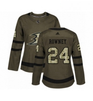 Womens Adidas Anaheim Ducks 24 Carter Rowney Authentic Green Salute to Service NHL Jersey