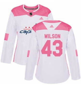 Womens Adidas Washington Capitals 43 Tom Wilson Authentic WhitePink Fashion NHL Jersey