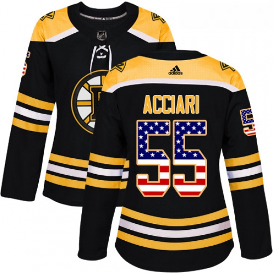 Womens Adidas Boston Bruins 55 Noel Acciari Authentic Black USA Flag Fashion NHL Jersey