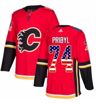 Youth Adidas Calgary Flames 74 Daniel Pribyl Authentic Red USA Flag Fashion NHL Jersey