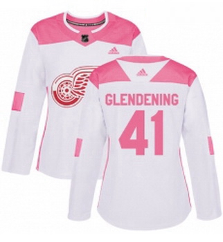 Womens Adidas Detroit Red Wings 41 Luke Glendening Authentic WhitePink Fashion NHL Jersey