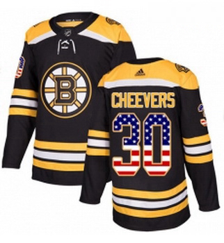 Youth Adidas Boston Bruins 30 Gerry Cheevers Authentic Black USA Flag Fashion NHL Jersey