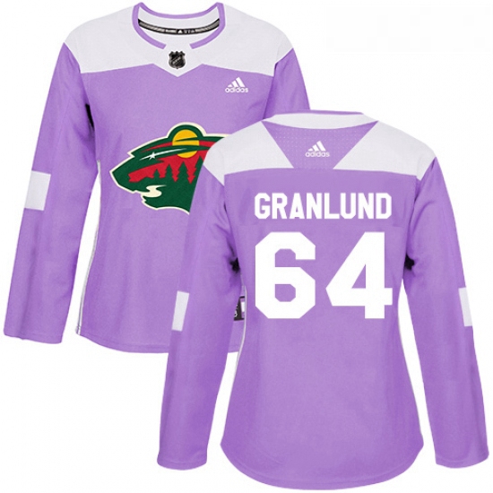 Womens Adidas Minnesota Wild 64 Mikael Granlund Authentic Purple Fights Cancer Practice NHL Jersey