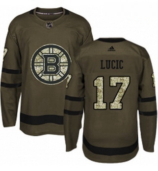 Youth Adidas Boston Bruins 17 Milan Lucic Authentic Green Salute to Service NHL Jersey