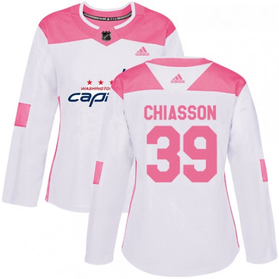 Womens Adidas Washington Capitals 39 Alex Chiasson Authentic WhitePink Fashion NHL Jersey