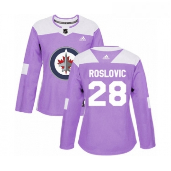 Womens Adidas Winnipeg Jets 28 Jack Roslovic Authentic Purple Fights Cancer Practice NHL Jersey
