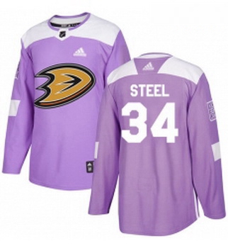 Youth Adidas Anaheim Ducks 34 Sam Steel Authentic Purple Fights Cancer Practice NHL Jersey