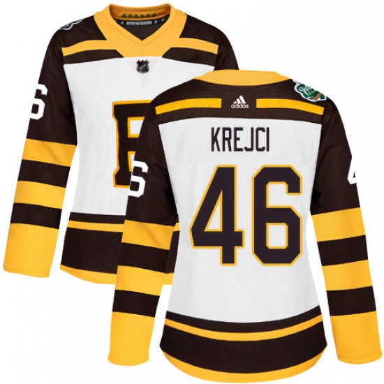 Womens Adidas Boston Bruins 46 David Krejci Authentic White 2019 Winter Classic NHL Jersey