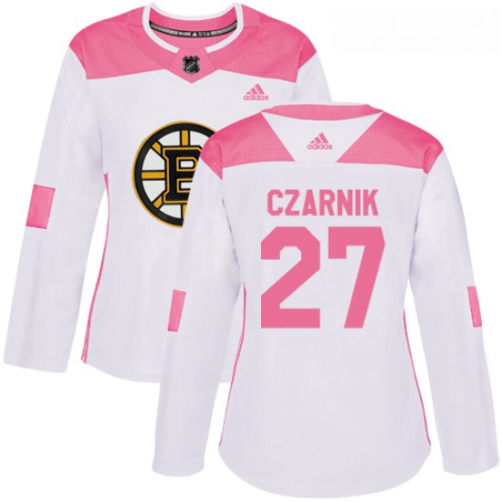 Womens Adidas Boston Bruins 27 Austin Czarnik Authentic WhitePin