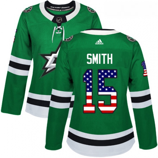 Womens Adidas Dallas Stars 15 Bobby Smith Authentic Green USA Flag Fashion NHL Jersey