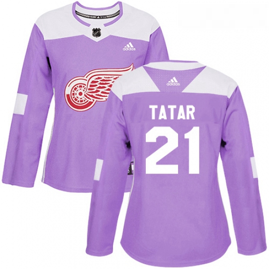 Womens Adidas Detroit Red Wings 21 Tomas Tatar Authentic Purple Fights Cancer Practice NHL Jersey