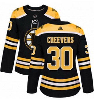 Womens Adidas Boston Bruins 30 Gerry Cheevers Authentic Black Home NHL Jersey