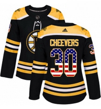 Womens Adidas Boston Bruins 30 Gerry Cheevers Authentic Black USA Flag Fashion NHL Jersey