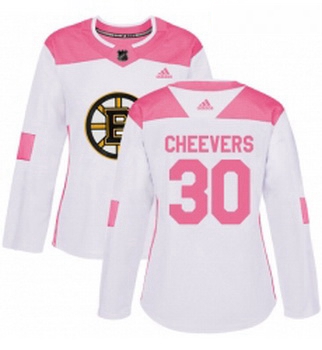 Womens Adidas Boston Bruins 30 Gerry Cheevers Authentic WhitePink Fashion NHL Jersey