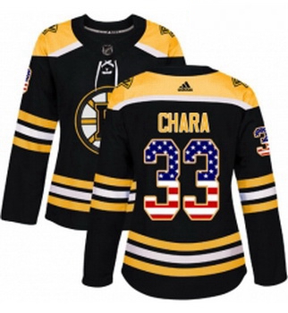 Womens Adidas Boston Bruins 33 Zdeno Chara Authentic Black USA Flag Fashion NHL Jersey