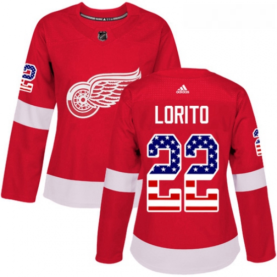 Womens Adidas Detroit Red Wings 22 Matthew Lorito Authentic Red USA Flag Fashion NHL Jersey