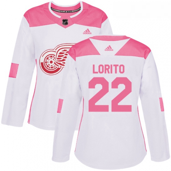 Womens Adidas Detroit Red Wings 22 Matthew Lorito Authentic WhitePink Fashion NHL Jersey