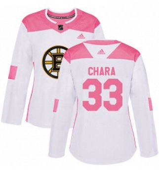 Womens Adidas Boston Bruins 33 Zdeno Chara Authentic WhitePink Fashion NHL Jersey