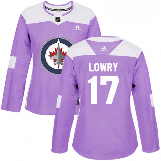 Womens Adidas Winnipeg Jets 17 Adam Lowry Authentic Purple Fights Cancer Practice NHL Jersey