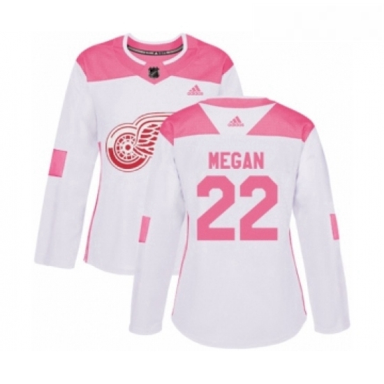 Womens Adidas Detroit Red Wings 22 Wade Megan Authentic White Pink Fashion NHL Jersey