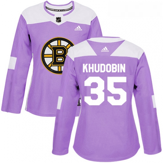 Womens Adidas Boston Bruins 35 Anton Khudobin Authentic Purple Fights Cancer Practice NHL Jersey