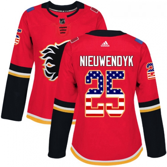 Womens Adidas Calgary Flames 25 Joe Nieuwendyk Authentic Red USA Flag Fashion NHL Jersey