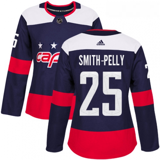 Womens Adidas Washington Capitals 25 Devante Smith Pelly Authentic Navy Blue 2018 Stadium Series NHL