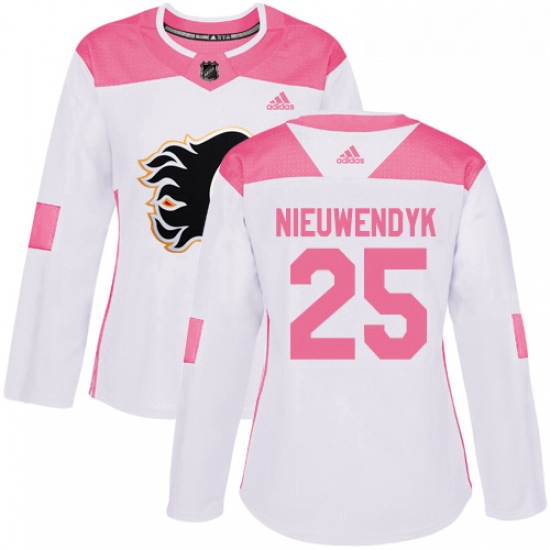 Womens Adidas Calgary Flames 25 Joe Nieuwendyk Authentic WhitePink Fashion NHL Jersey