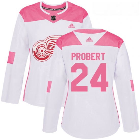 Womens Adidas Detroit Red Wings 24 Bob Probert Authentic WhitePink Fashion NHL Jersey