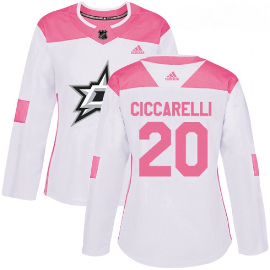 Womens Adidas Dallas Stars 20 Dino Ciccarelli Authentic WhitePink Fashion NHL Jersey