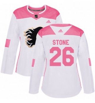 Womens Adidas Calgary Flames 26 Michael Stone Authentic WhitePink Fashion NHL Jersey