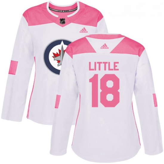 Womens Adidas Winnipeg Jets 18 Bryan Little Authentic WhitePink Fashion NHL Jersey
