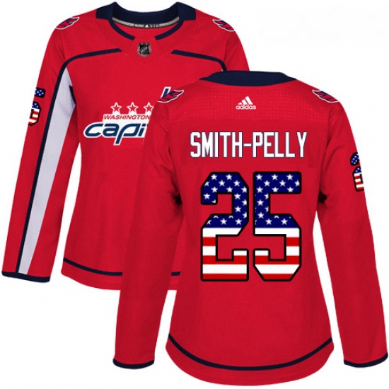 Womens Adidas Washington Capitals 25 Devante Smith Pelly Authentic Red USA Flag Fashion NHL Jersey