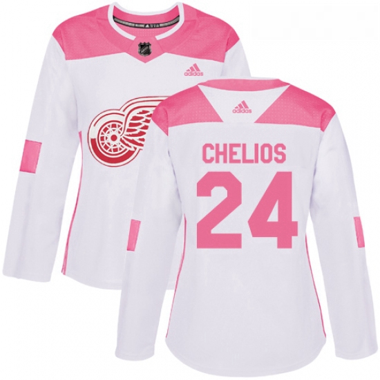 Womens Adidas Detroit Red Wings 24 Chris Chelios Authentic White