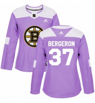 Womens Adidas Boston Bruins 37 Patrice Bergeron Authentic Purple Fights Cancer Practice NHL Jersey